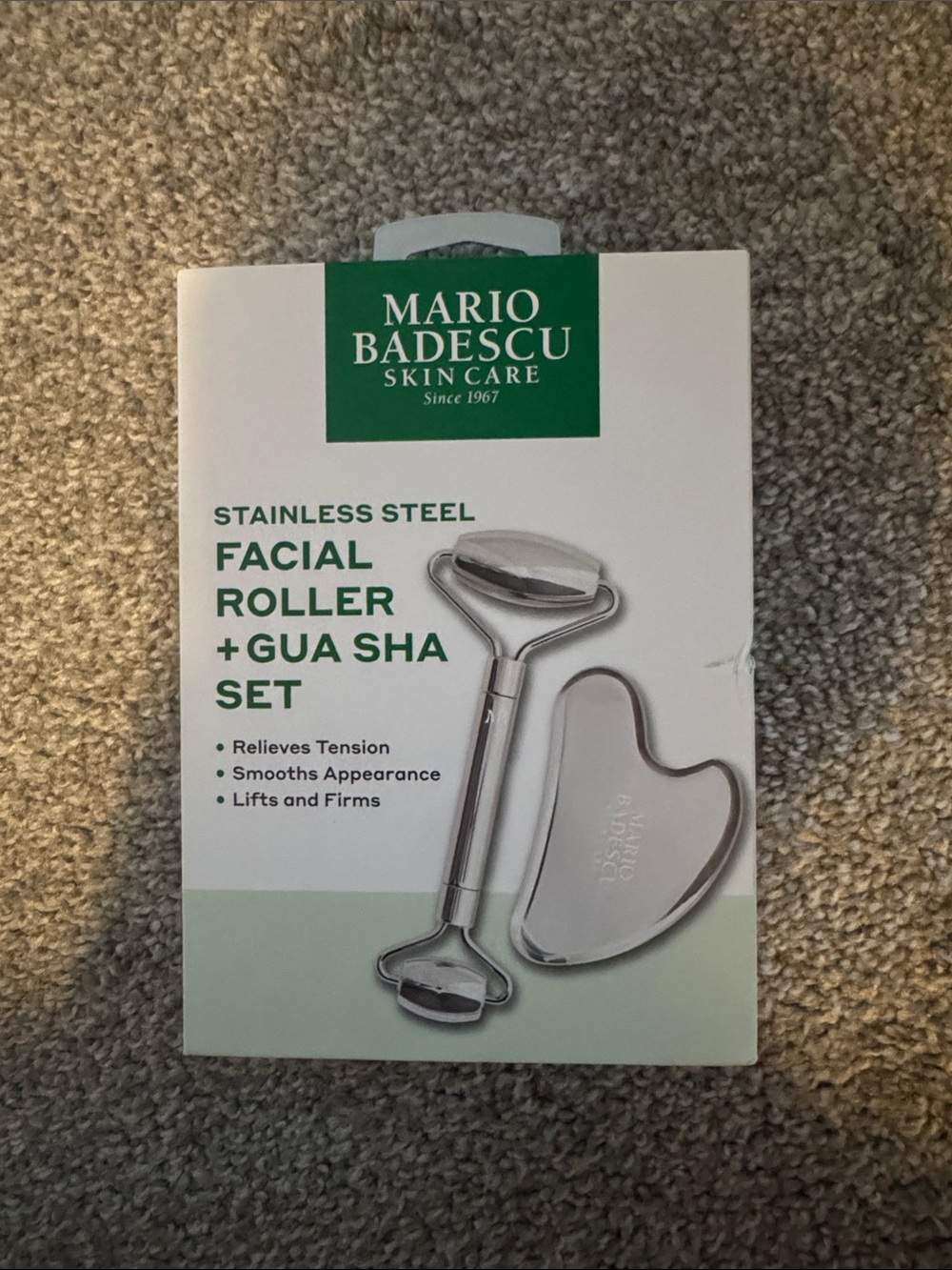 Mario Badescu Silver Stainless Steel Facial Roller & Gua Sha Set